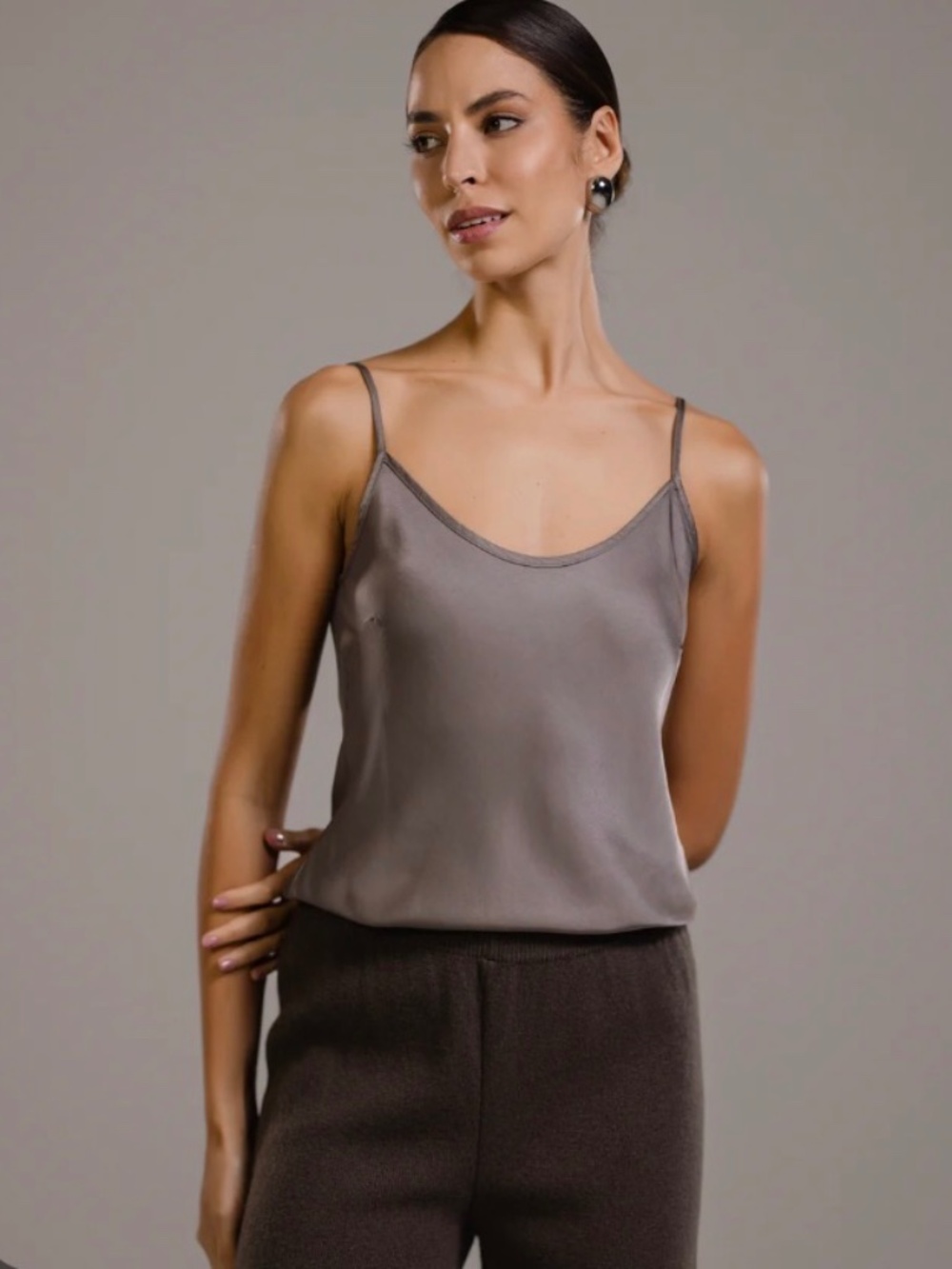 NWOT JAKI London Satin Camisole Cami Top Mink XS Made in Italy